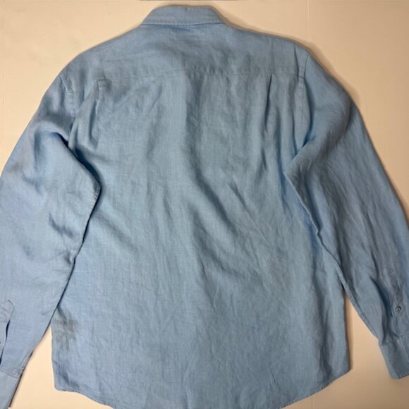 Vilebrequin 100% Linen Men’s Blue Long Sleeve Shirt Size XL Button Up - Picture 9 of 11